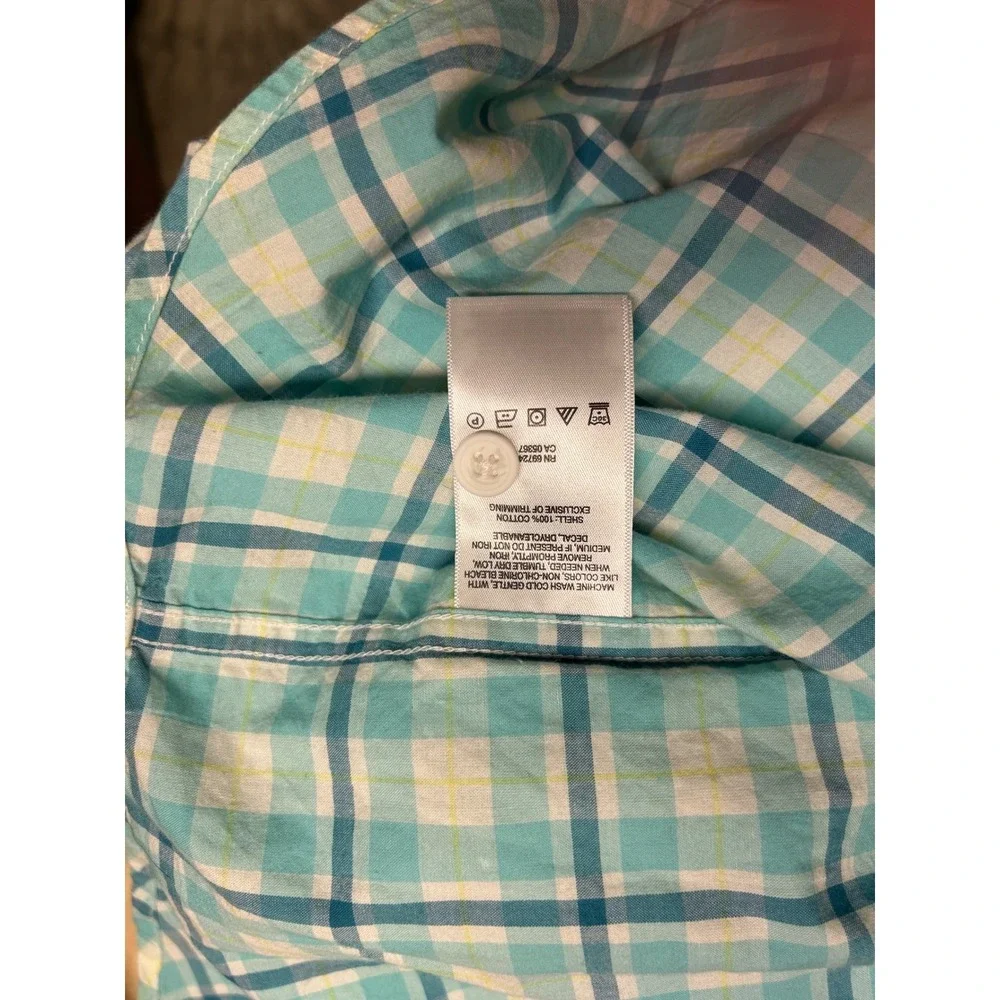 Columbia Mens Plaid Button Down Shirt XL Long Sleeve Teal Blue Cotton Casual